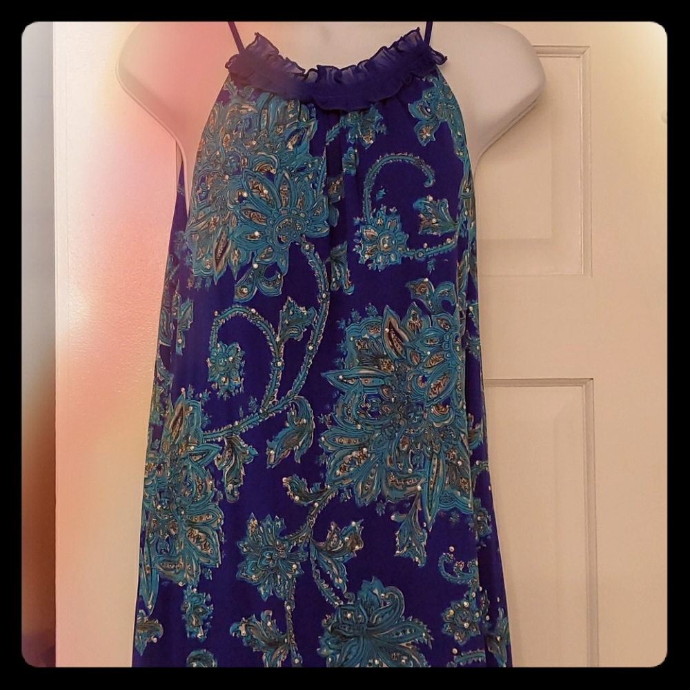 Cute knee length blue dress with aqua accents